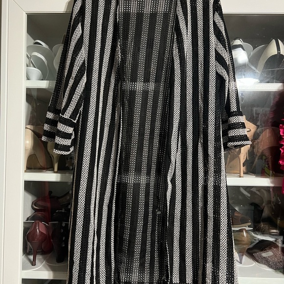 Jackets & Blazers - Black and White Striped Open Jacket